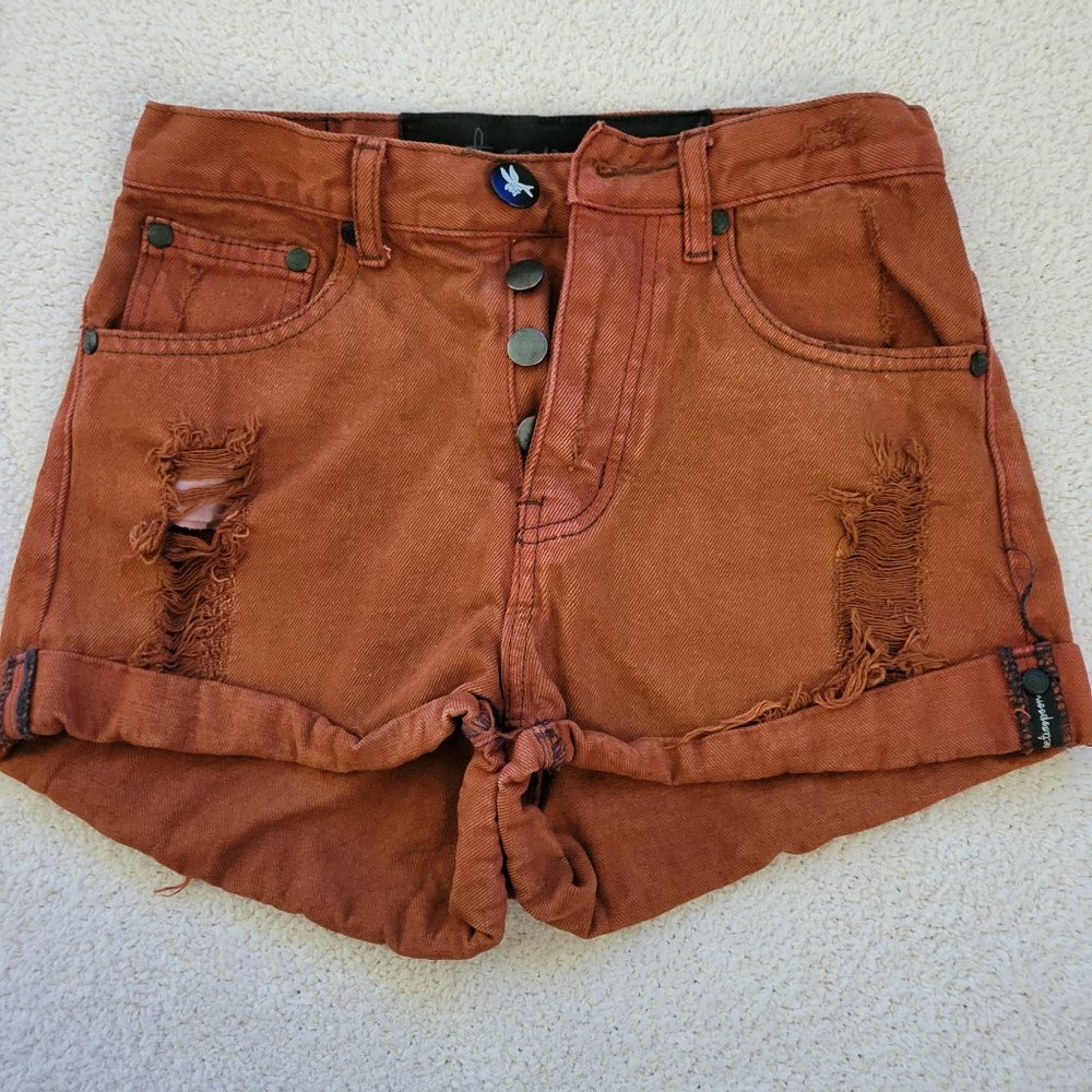 One Teaspoon Unique Rust Colored Denim Shorts